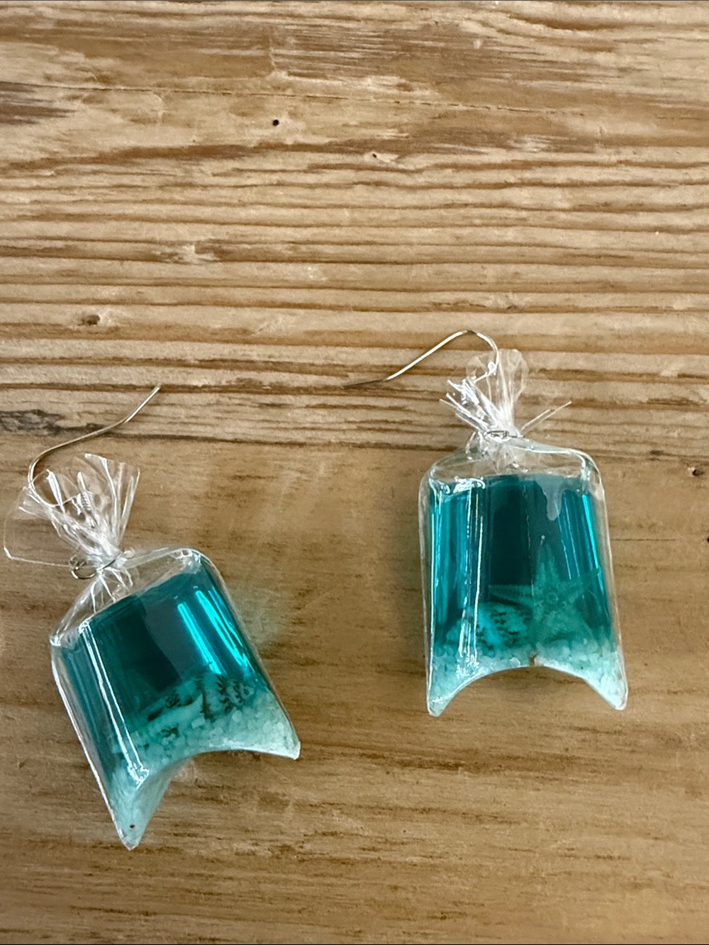 Handmade Teal Resin Drop Beach Themed Earrings — Pair